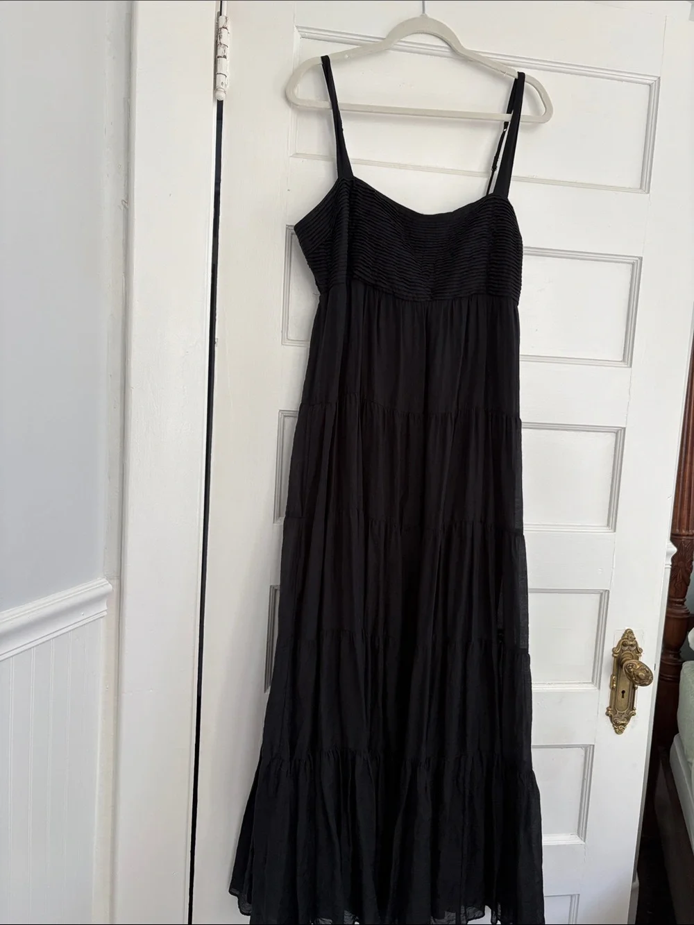 Abercrombie & Fitch Black Ruched Tiered  Maxi Dress with Spaghetti Straps-XL